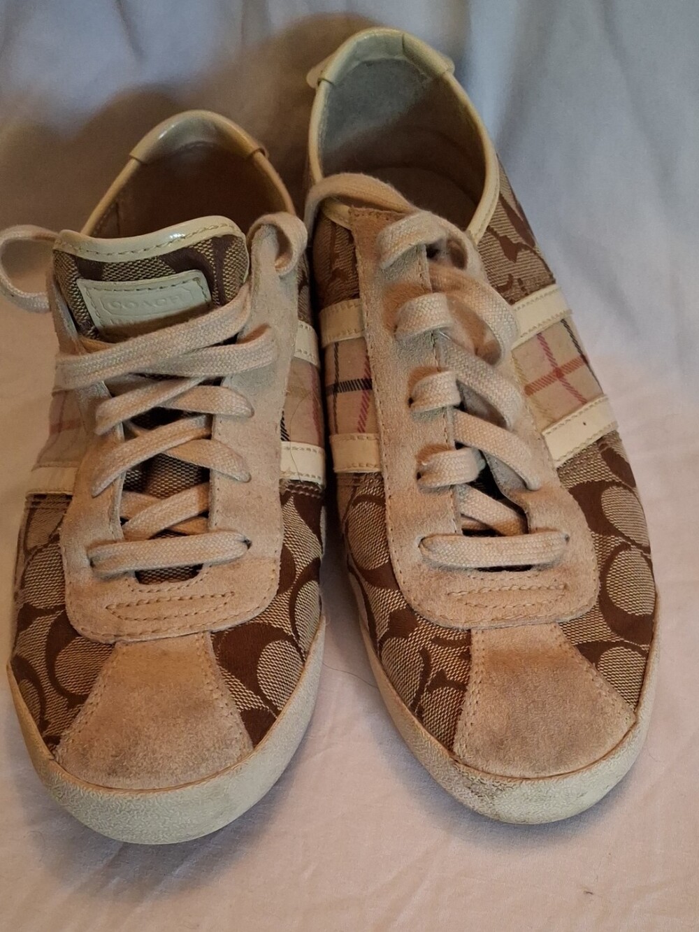 Coach Women's Tan and Brown Signature Logo Athletic Sneakers